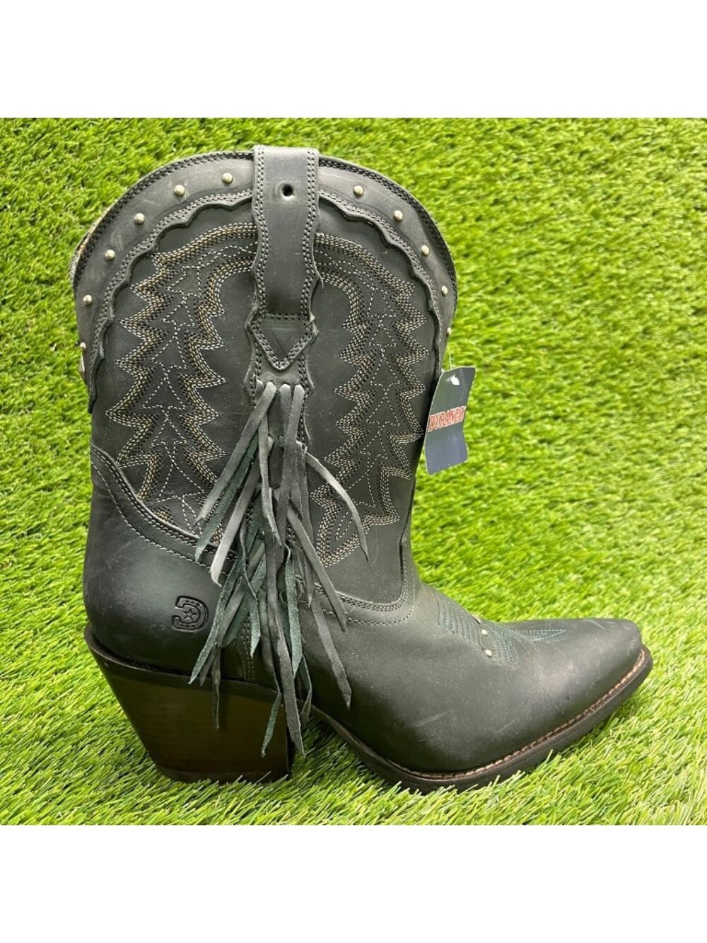 Durango Crush Womens Size 9 Black Green Cowgirl Western Snip Toe Zip Up Boots